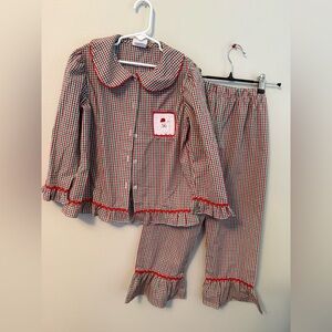 Banana Split Christmas Plaid Smocked Santa Pajamas
